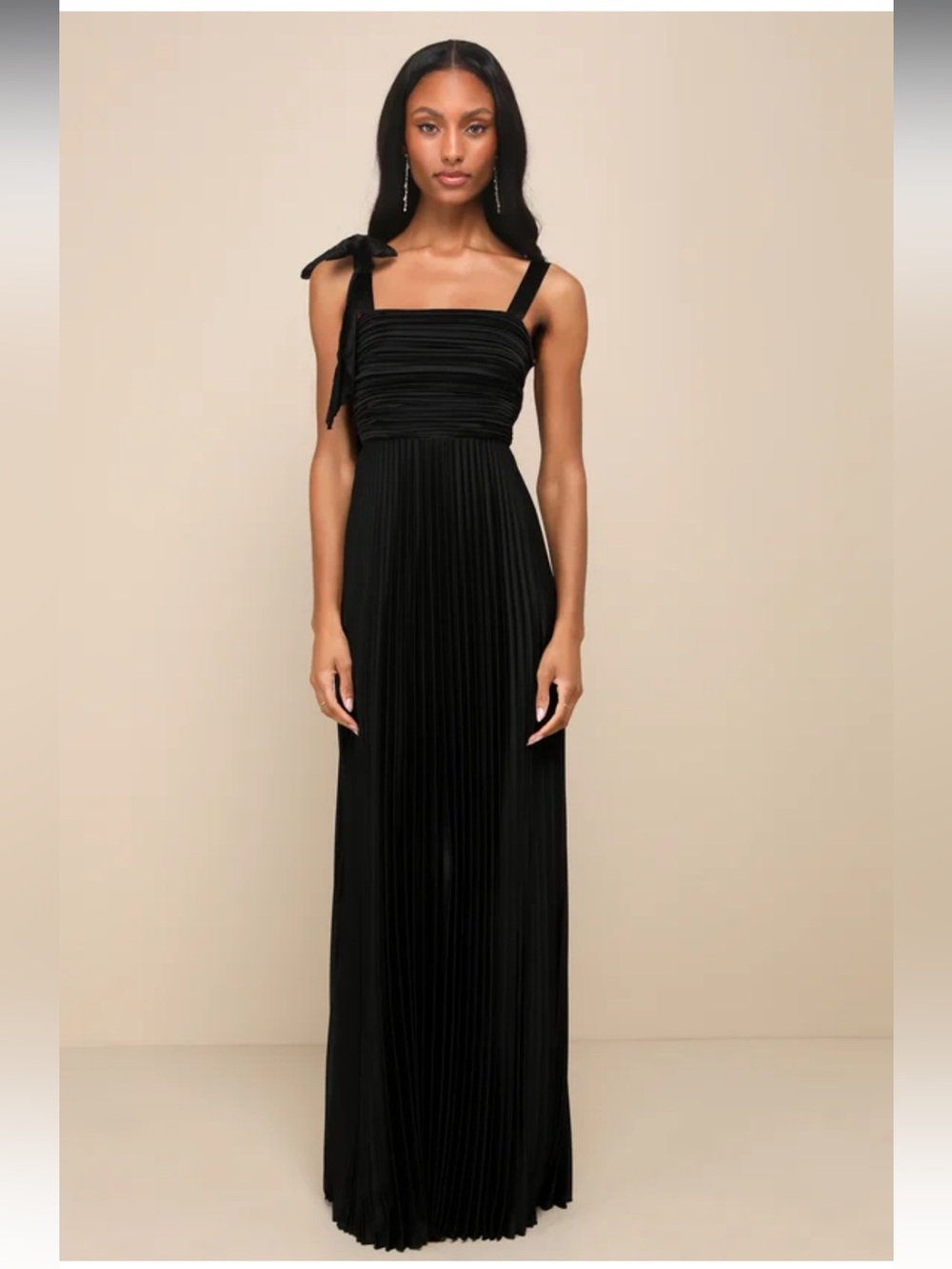 NWT lulus Black‎ Satin Pleated Sleeveless Bow Maxi Dress XL broken zipper